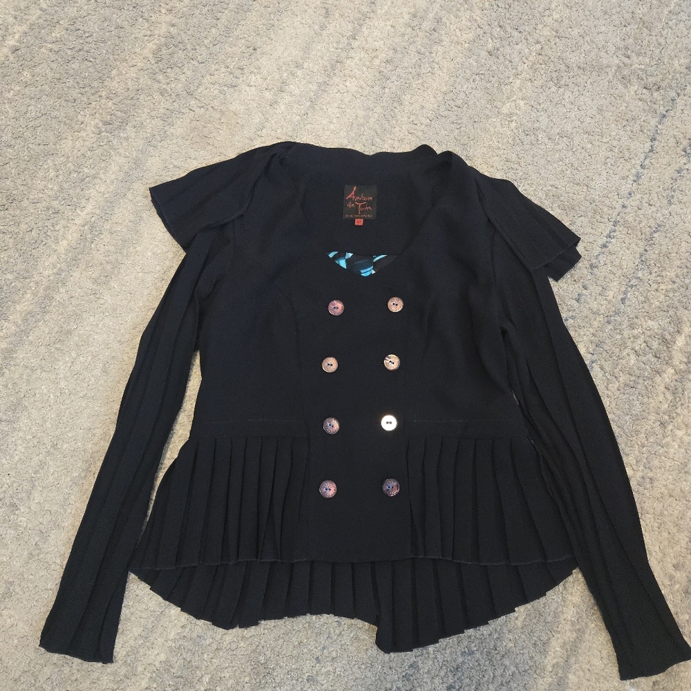 Aventures des Toiles French Art Peplum Jacket Navt  Pleated Double Breasted